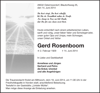 Traueranzeigen Von Gerd Rosenboom OK Trauer De