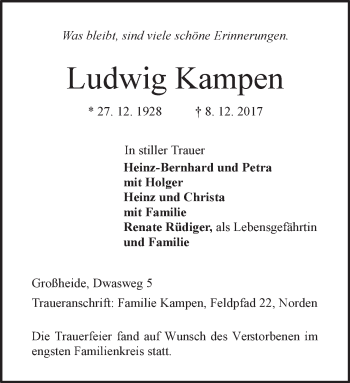 Traueranzeigen Von Ludwig Kampen OK Trauer De