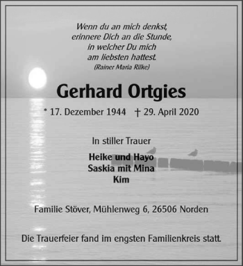 Traueranzeigen Von Gerhard Ortgies Ok Trauer De