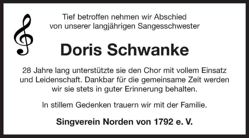 Traueranzeigen Von Doris Schwanke OK Trauer De